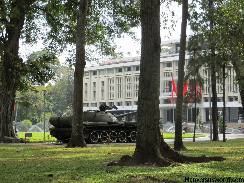 An army tank parked at the Reunification Palace in Ho Chi Minh City, Vietnam.